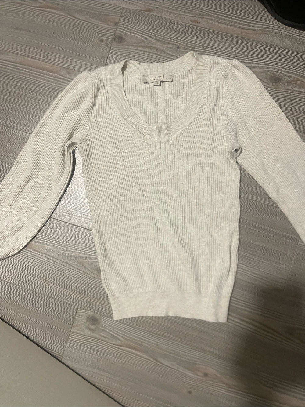 LOFT Cream Ribbed Scoop Neck Top